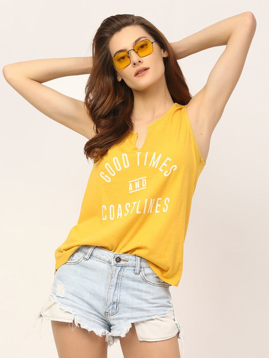 Mustard Printed Sleeveless Top