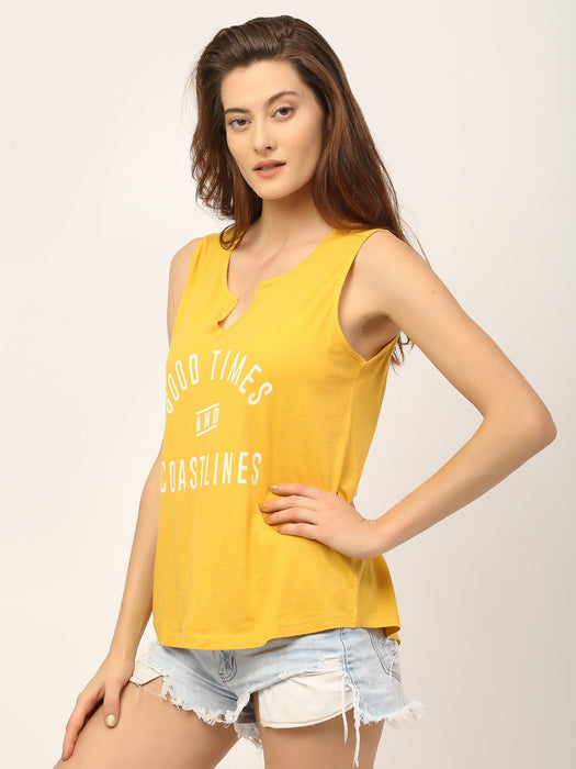 Mustard Printed Sleeveless Top