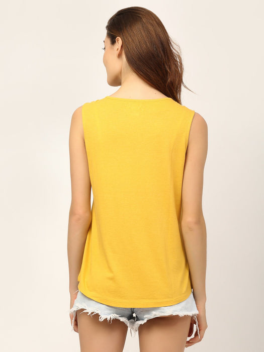 Mustard Printed Sleeveless Top