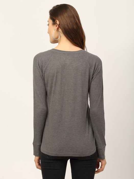 Charcoal Waffle Printed Raglan Cotton Full Sleeve T-Shirt