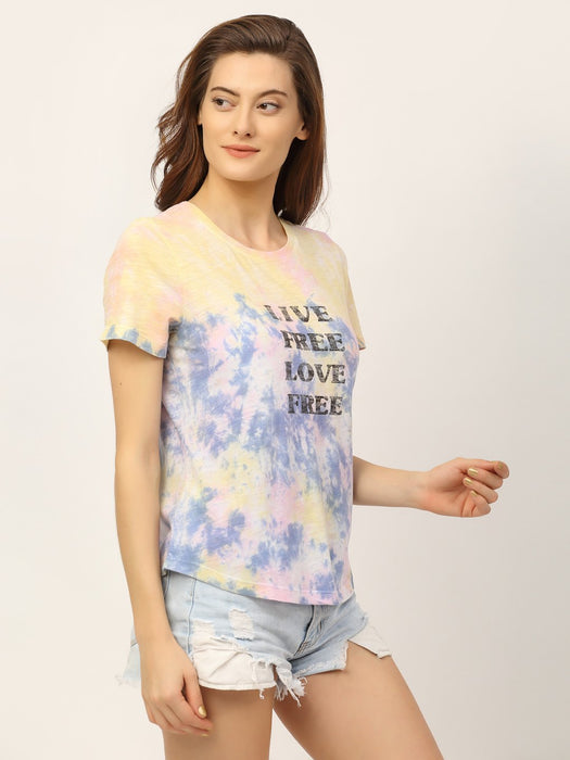 White Printed Tie & Dye Cotton Half Sleeve T-Shirt