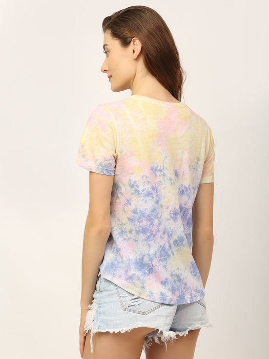 White Printed Tie & Dye Cotton Half Sleeve T-Shirt