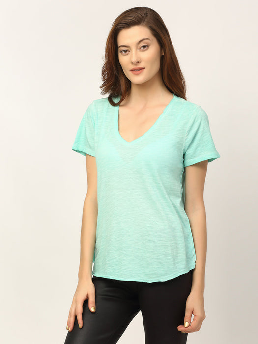 Slub Washed V-Neck Half Sleeve T-Shirt