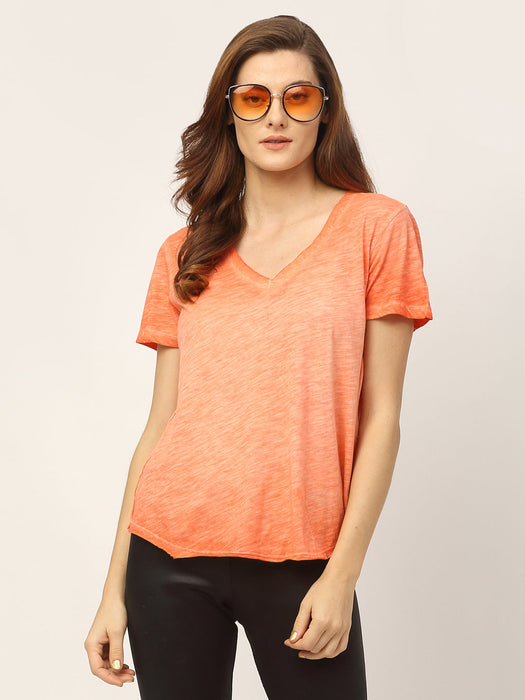 Slub Washed V-Neck Half Sleeve T-Shirt