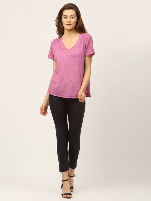 Slub Washed V-Neck Half Sleeve T-Shirt