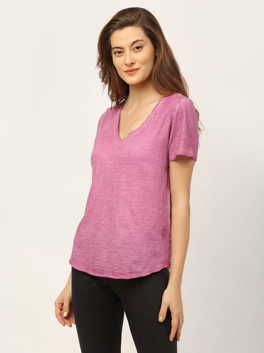 Slub Washed V-Neck Half Sleeve T-Shirt