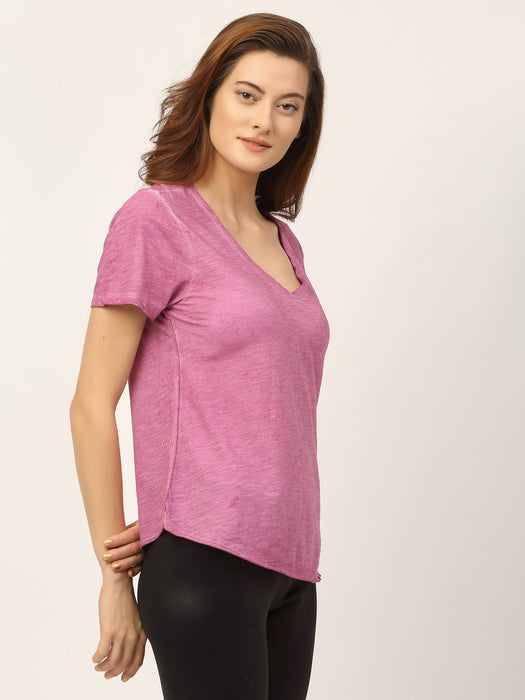 Slub Washed V-Neck Half Sleeve T-Shirt