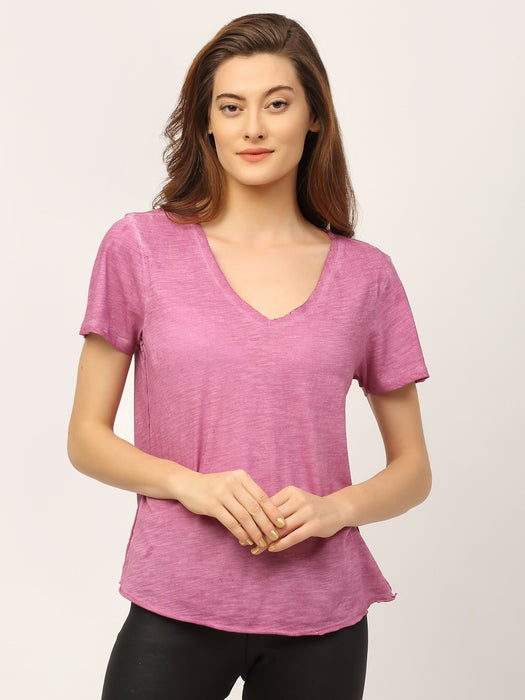 Slub Washed V-Neck Half Sleeve T-Shirt