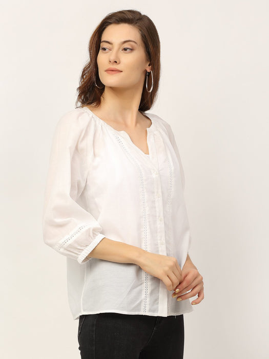 White Lace Insert Voile Top