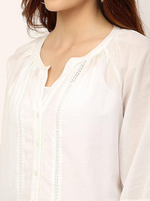 White Lace Insert Voile Top