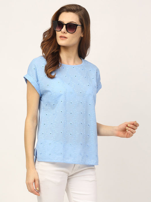 Blue Schiffli Top