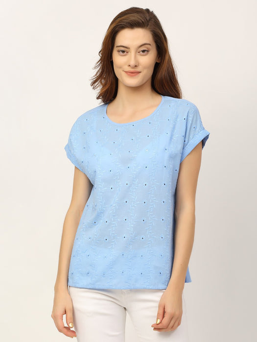 Blue Schiffli Top