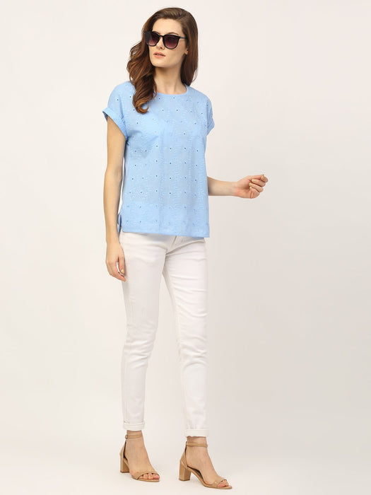 Blue Schiffli Top