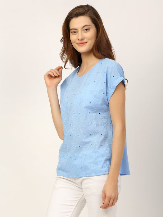 Blue Schiffli Top