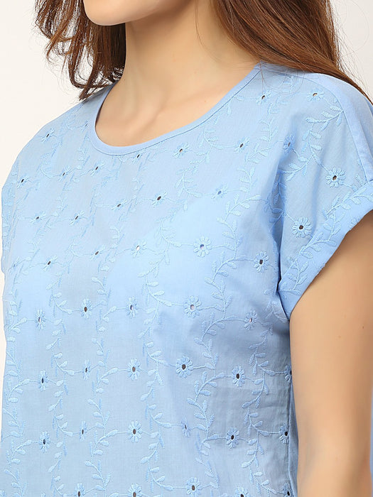 Blue Schiffli Top