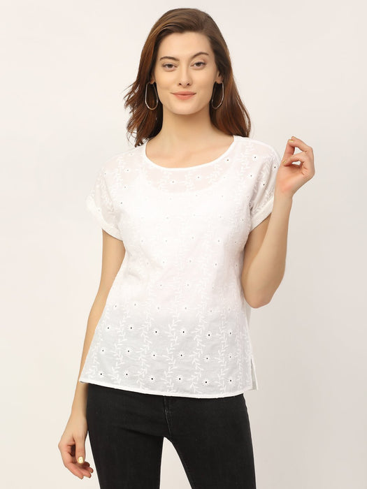 White Schiffli Sleeveless Top