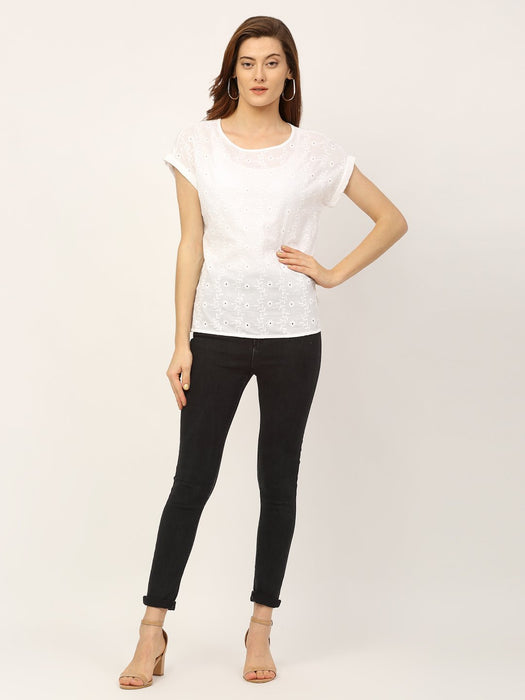 White Schiffli Sleeveless Top