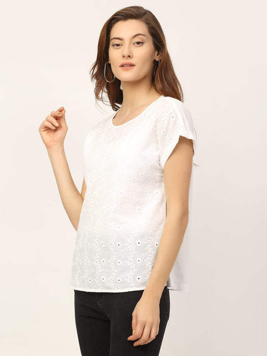 White Schiffli Sleeveless Top