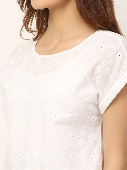 White Schiffli Sleeveless Top