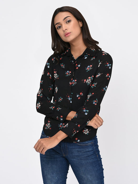 Floral Print Double Collar Shirt for Women