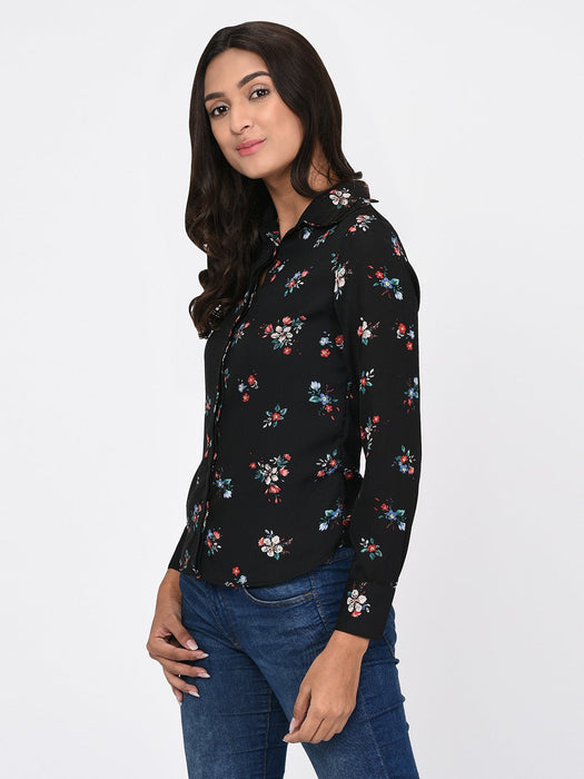 Floral Print Double Collar Shirt for Women