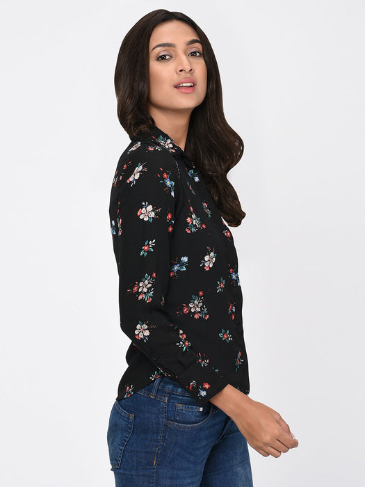 Floral Print Double Collar Shirt for Women