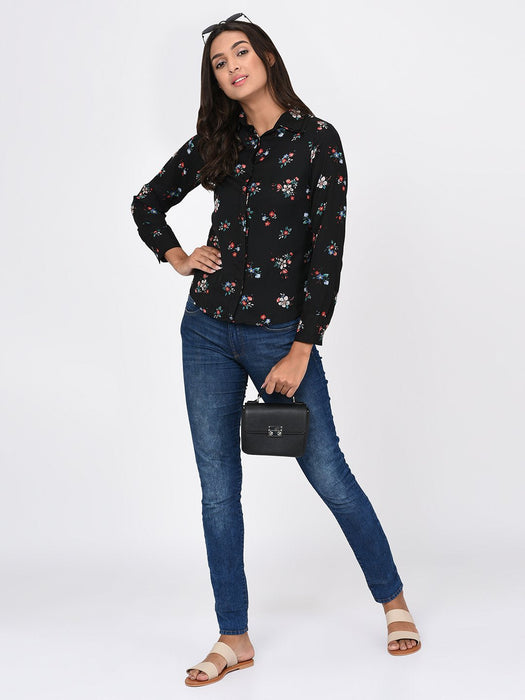 Floral Print Double Collar Shirt for Women