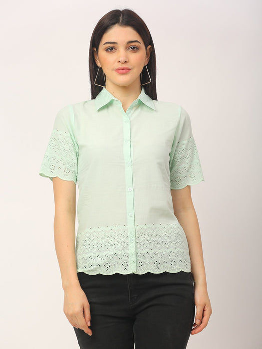 Mint Green Schiffli Half Sleeve Shirt