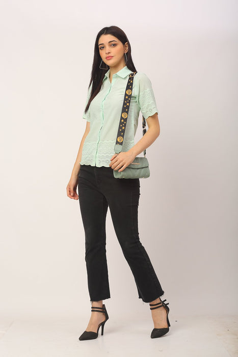 Mint Green Schiffli Half Sleeve Shirt