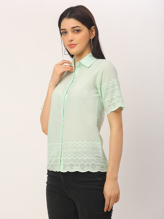 Mint Green Schiffli Half Sleeve Shirt