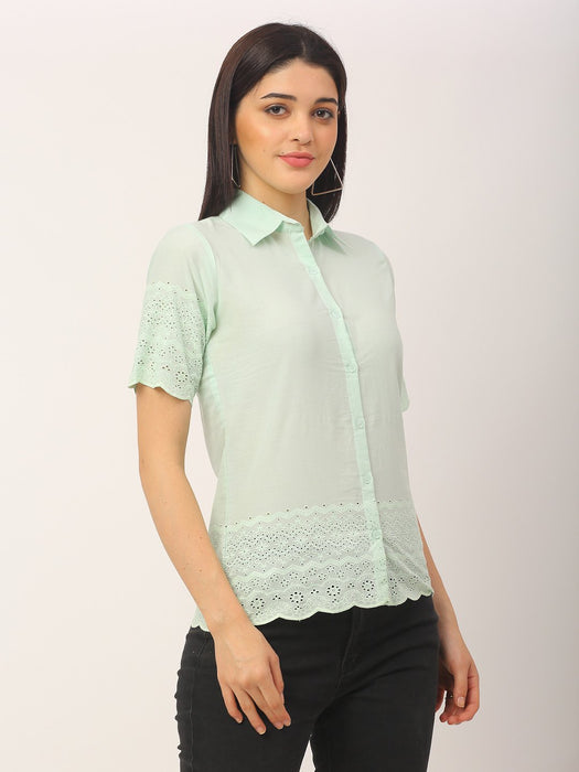 Mint Green Schiffli Half Sleeve Shirt