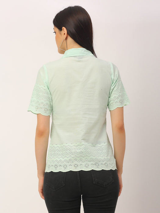 Mint Green Schiffli Half Sleeve Shirt