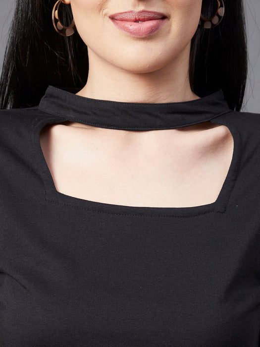 Black Solid Choker Neck Top