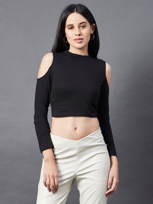 Black Cold Shoulder Crop Top