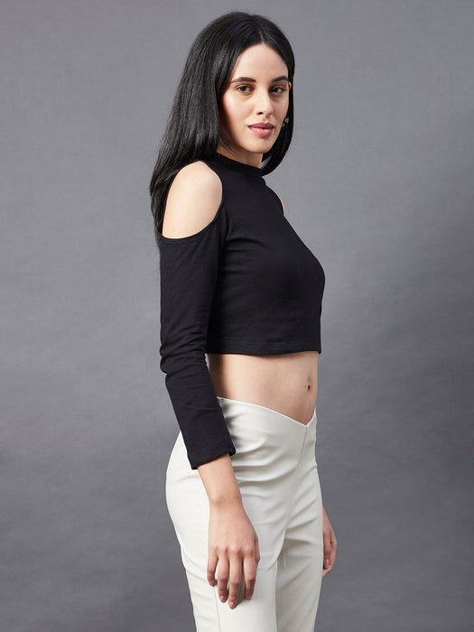 Black Cold Shoulder Crop Top