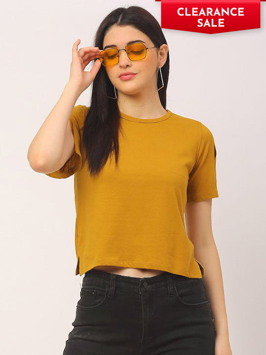 Mustard Round Neck Cotton Cut Half Sleeve T-Shirt