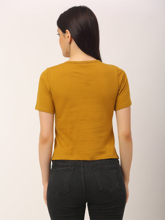 Mustard Round Neck Cotton Cut Half Sleeve T-Shirt