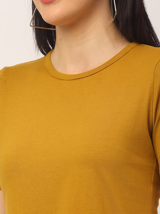 Mustard Round Neck Cotton Cut Half Sleeve T-Shirt