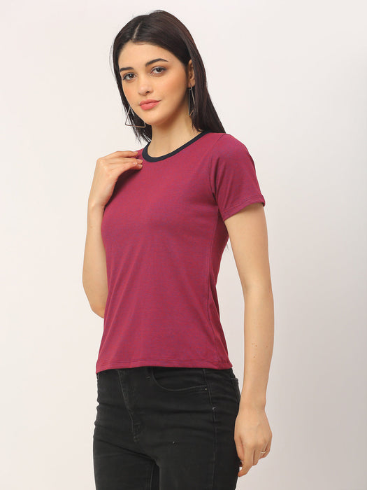 Self Texture Stripe Round Neck Cotton Half Sleeve T-Shirt