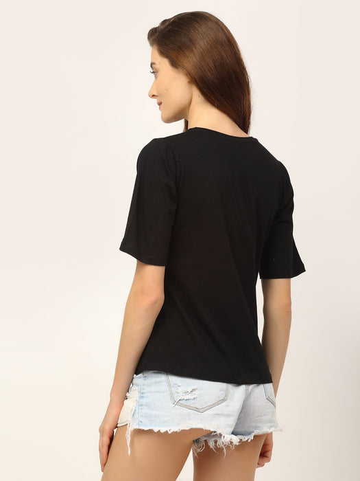 Black Printed Cotton Half Sleeve T-Shirt