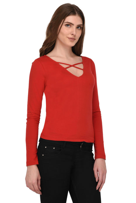 Red Cage Neck Top