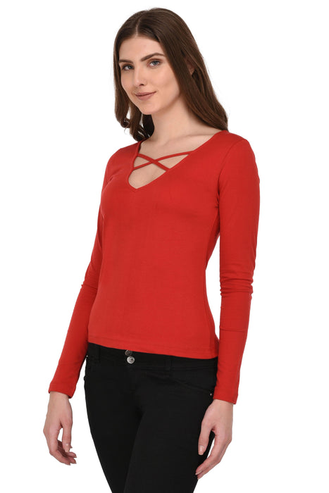 Red Cage Neck Top