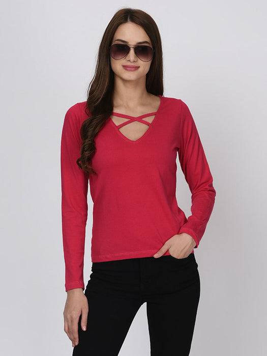 Pink Cross Neck Detail Top for Women