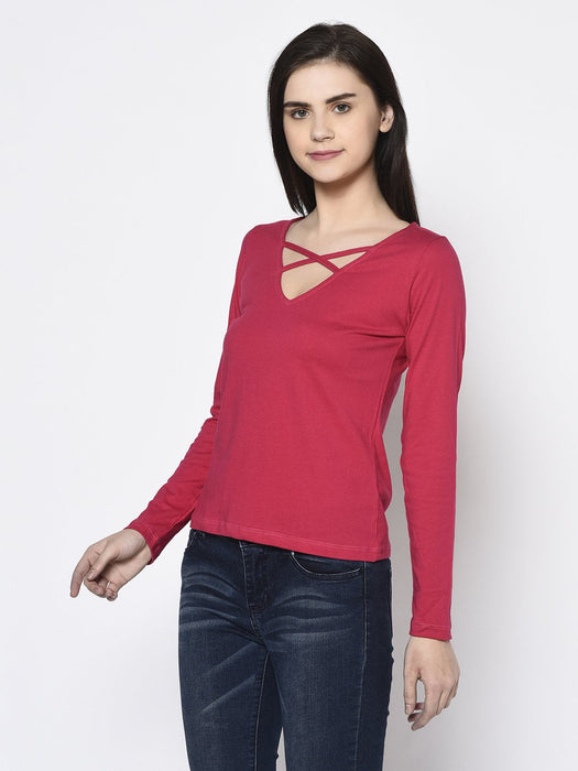 Pink Cross Neck Detail Top