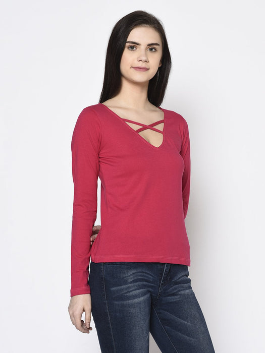 Pink Cross Neck Detail Top