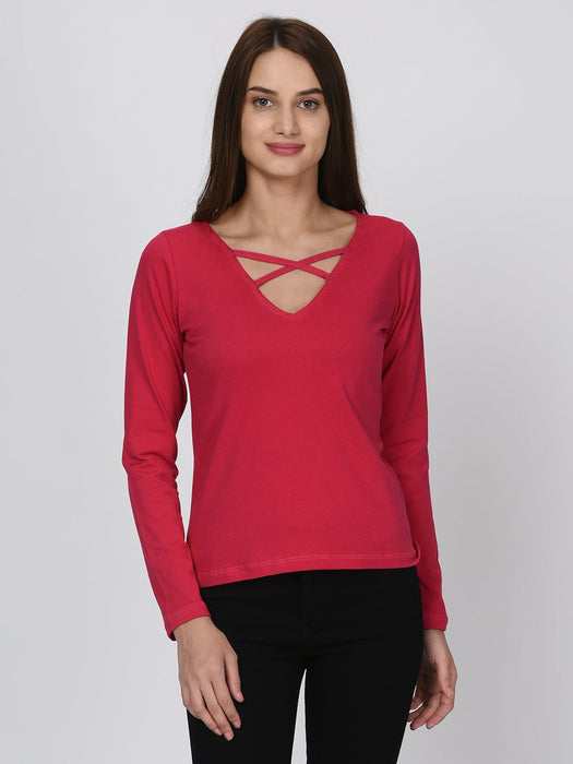 Pink Cross Neck Detail Top for Women