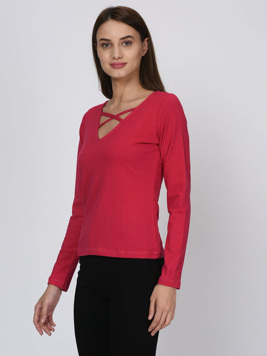 Pink Cross Neck Detail Top for Women