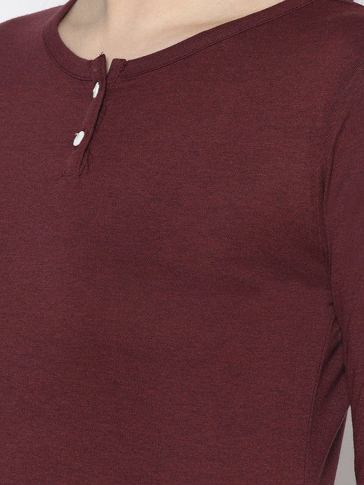 Maroon Striped Sleeve Henley Neck Top