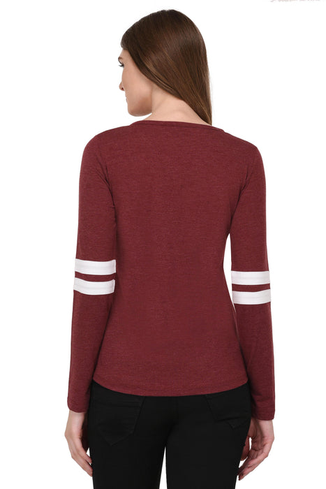 Maroon Striped Sleeves Henley Neck Tshirt