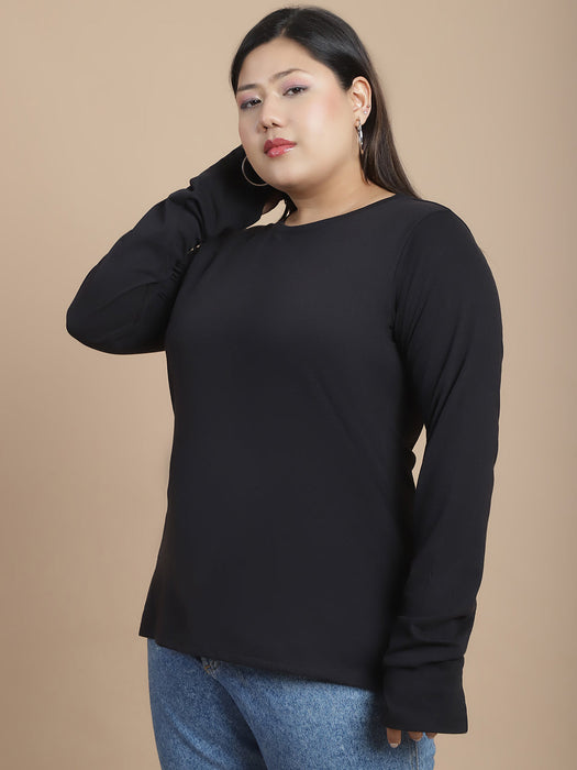 Effortless Elegance Women' Black Jersey Thumbhole Top